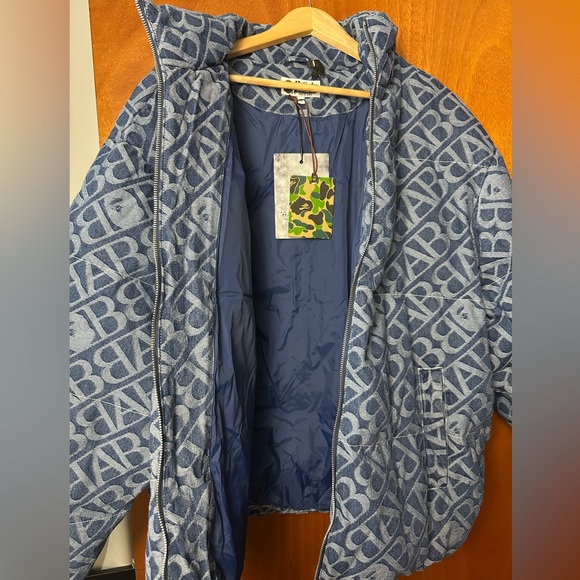*NEW WITH TAGS* BATHING APE | DENIM MONOGRAM PUFFER DOWN JACKET - Picture 2 of 8